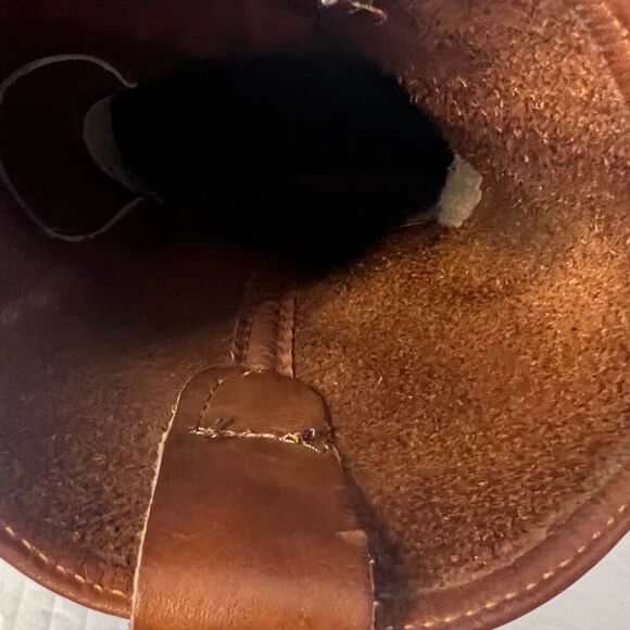 Mens Brown Leather Pull On Work Boots Thick Sole Western Style Size 7.5